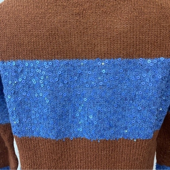 J. Crew WYNTER Brown Blue Sequin Stripe Wool Mohair Blend Sweater Size XS - Picture 5 of 8
